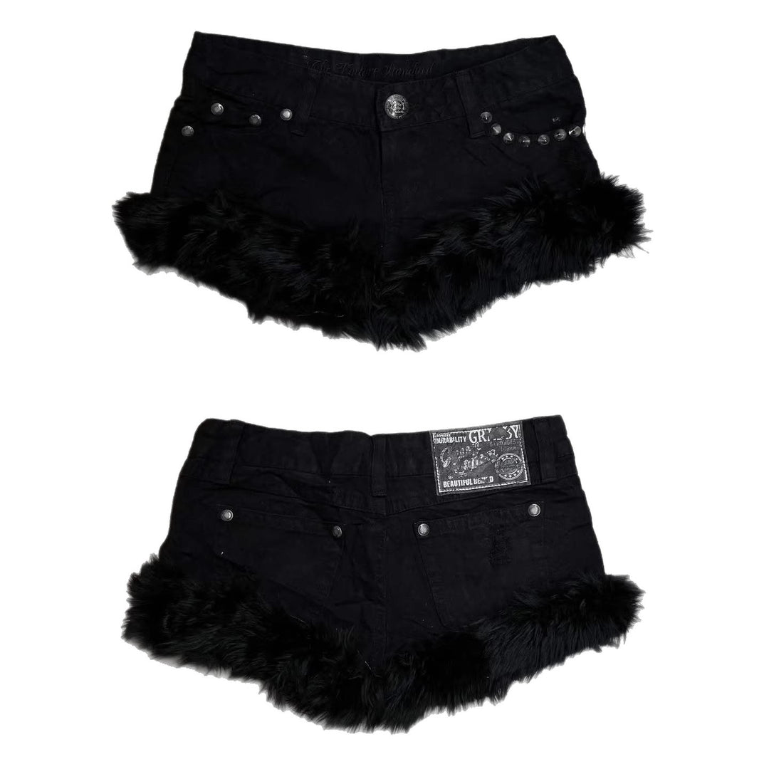 Women Short Jeans with Fluffy Hem StylebySassy