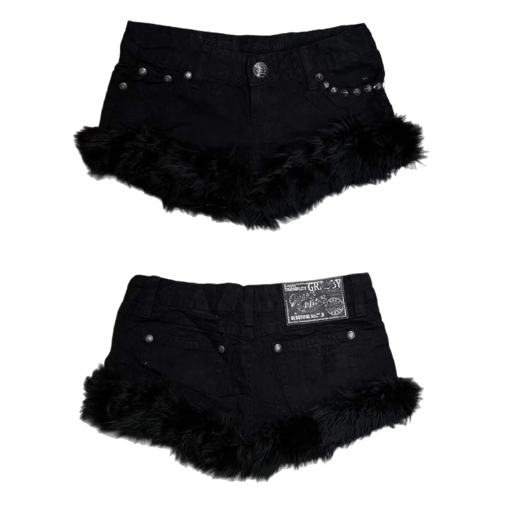 Women Short Jeans with Fluffy Hem StylebySassy