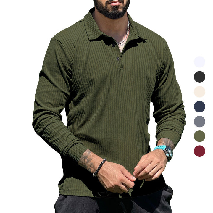 Men's ribbed long-sleeve polo with textured knit and half-button placket StylebySassy