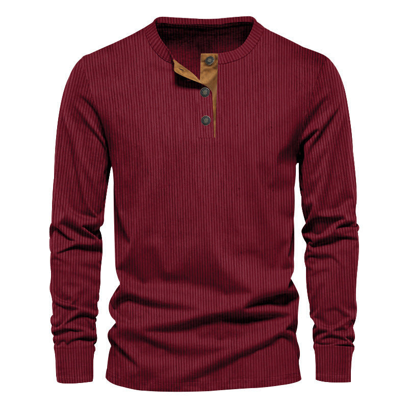 Men's ribbed thermo henley made of cotton blend with three-button placket and elastic cuffs StylebySassy