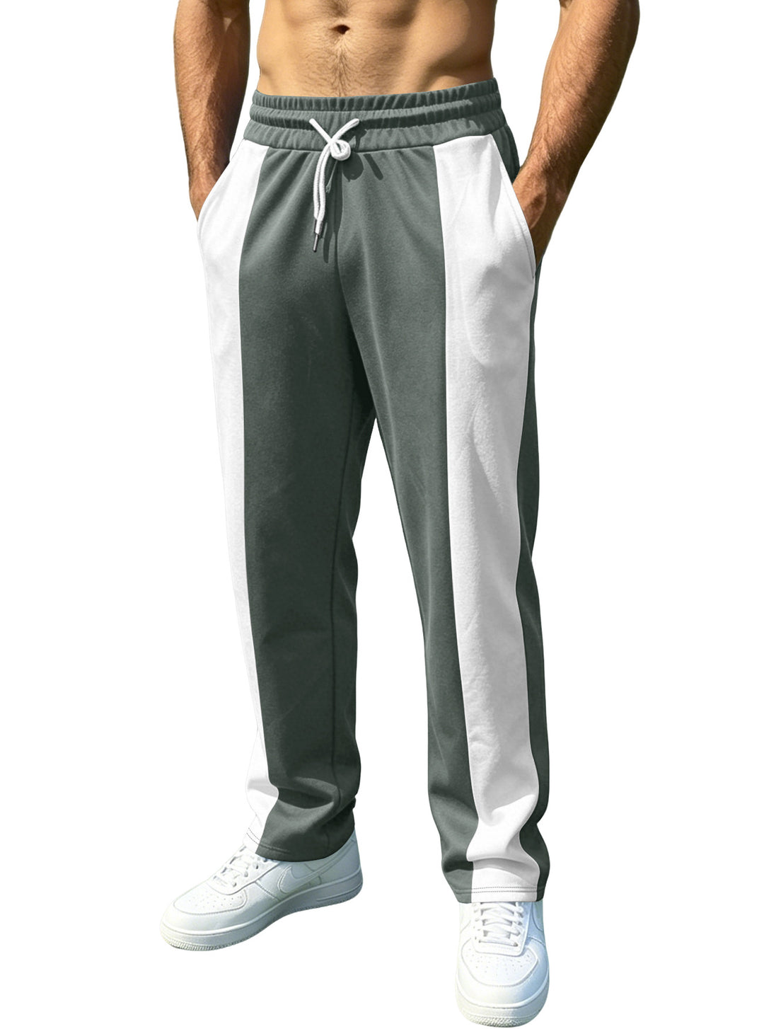 Men's sporty jogging pants with contrasting side inserts, elastic waistband, drawstring, and side pockets StylebySassy