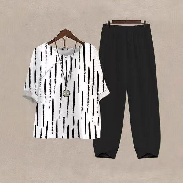 Women's nan legeres leisure set with patterned oversized shirt and tapered comfort trousers StylebySassy