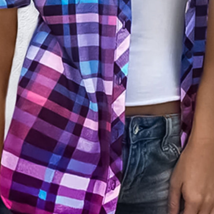 Women's long cut Karo shirt with applied breast pockets and casual summer fit StylebySassy