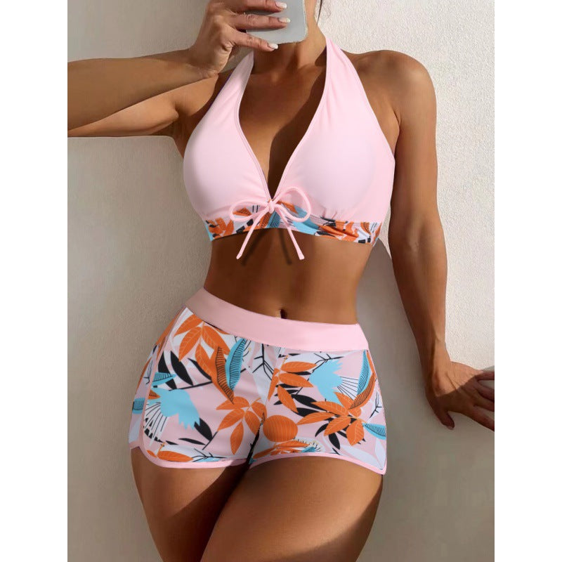 Women High-neck Bikini with Playful Floral Pattern StylebySassy