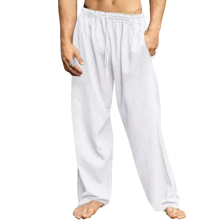 Men's relaxed trousers with wide leg elastic drawstring waistband and side pockets StylebySassy