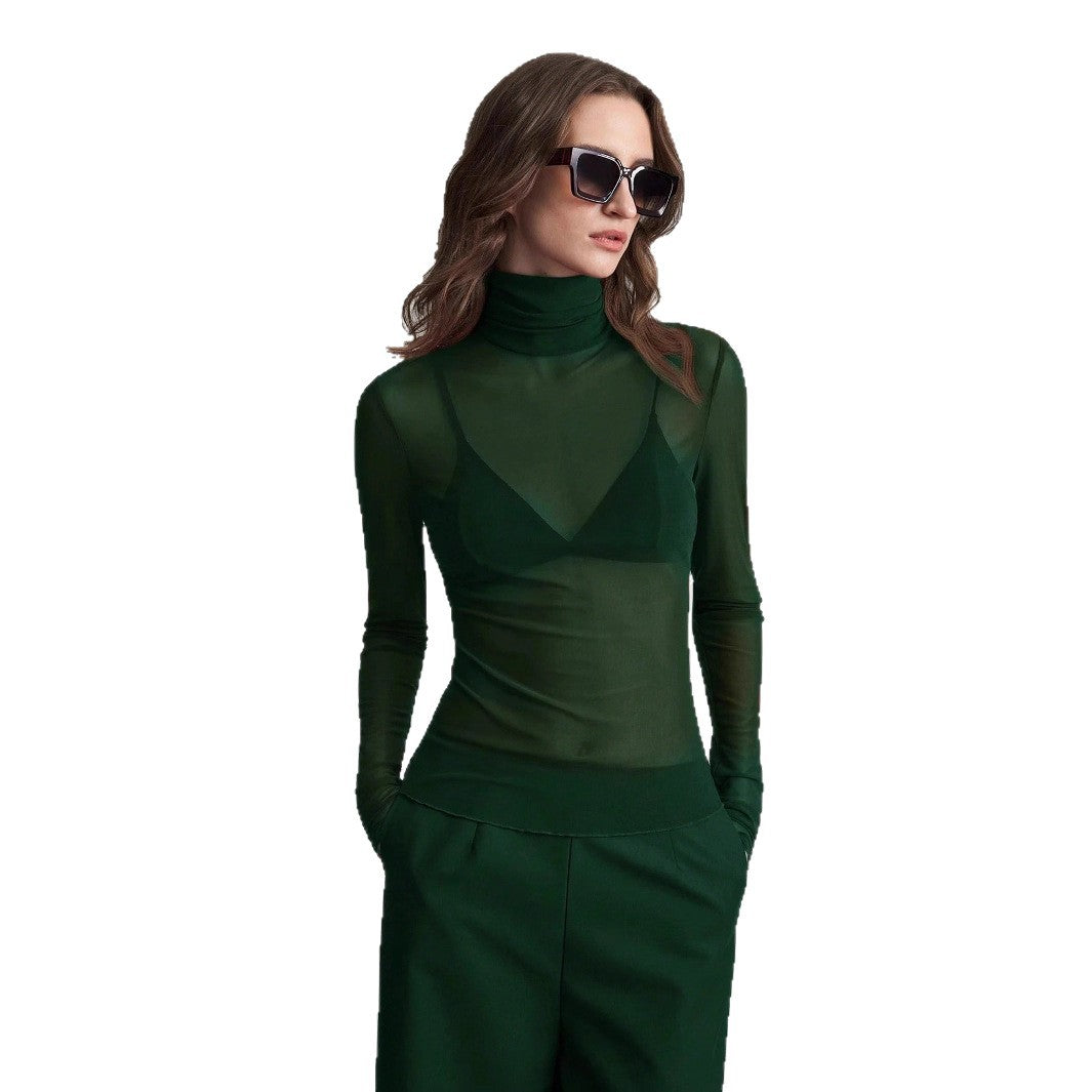Women's Transparent Turtleneck Blouse with Body-Shaping Cut StylebySassy