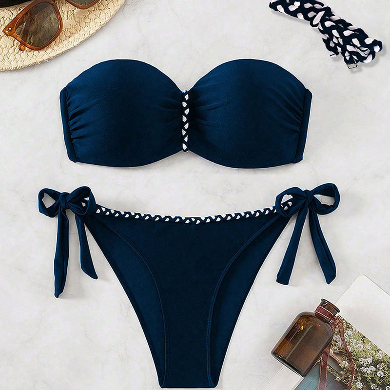 Women's Bandeau Bikini Set with sophisticated ruffle details and adjustable ties StylebySassy