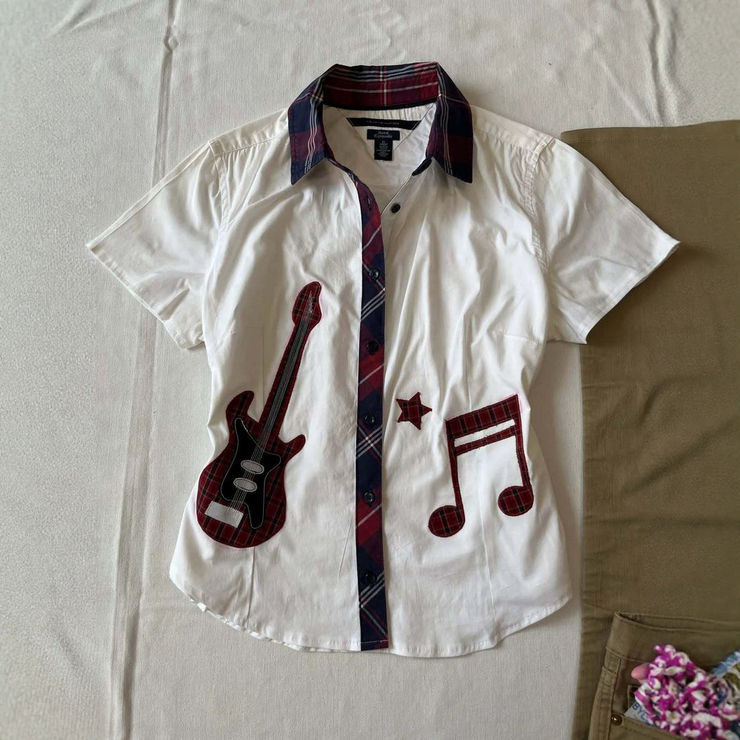Women's short-sleeve shirt with musical print StylebySassy