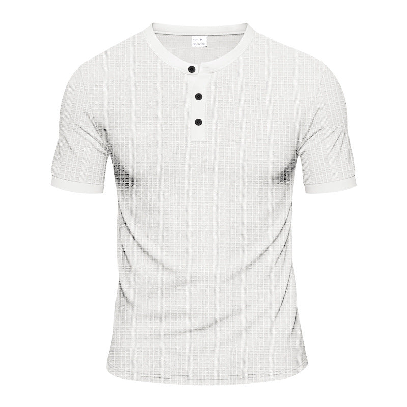 Men's nano band collar henley with fine mesh structure and slim fit StylebySassy