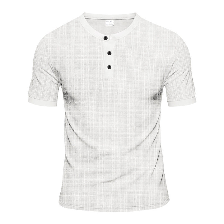 Men's nano band collar henley with fine mesh structure and slim fit StylebySassy