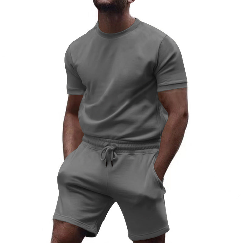 Men's minimalist jersey ensemble with comfortable round neck shirt and elastic drawstring shorts StylebySassy