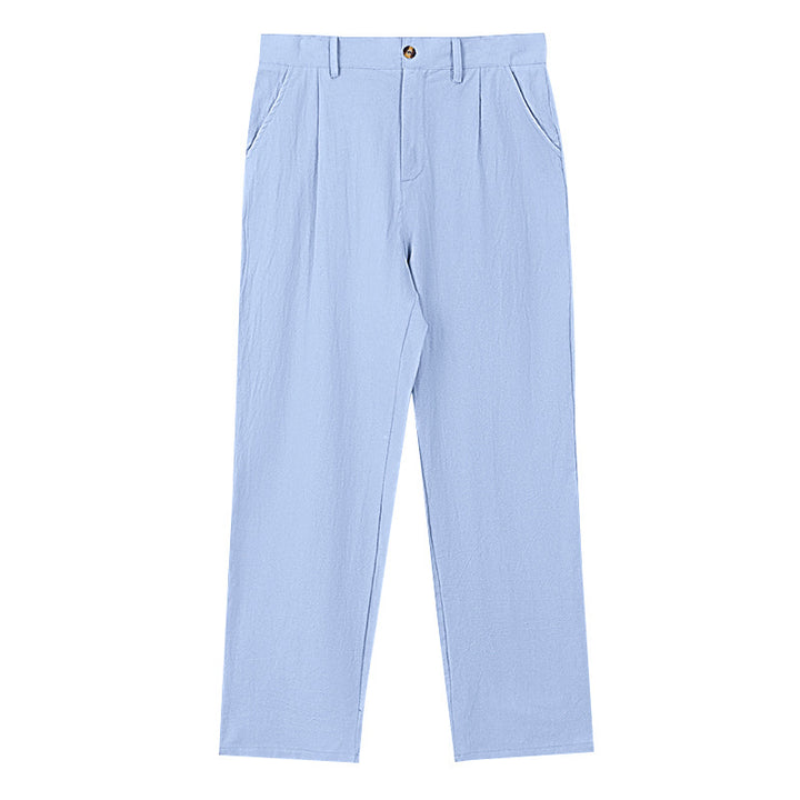 Men's elegant pleated trousers made of lightweight cotton blend with straight cut and belt loops StylebySassy