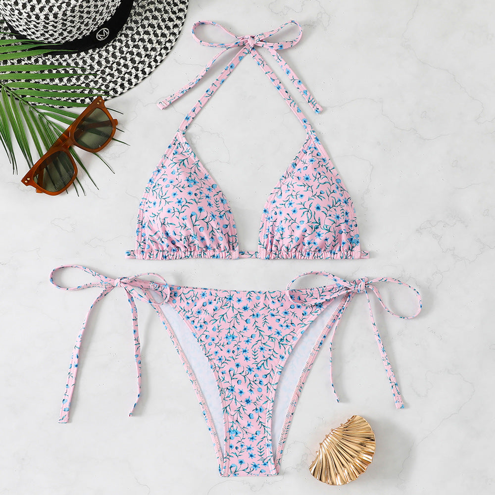 Women's Triangle Bikini with adjustable ties and floral details StylebySassy