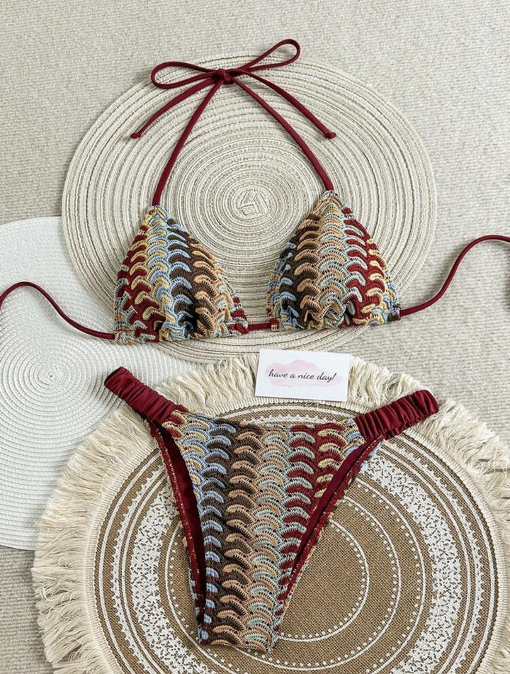 Women Triangle Bikini with Colorful Crochet Pattern StylebySassy