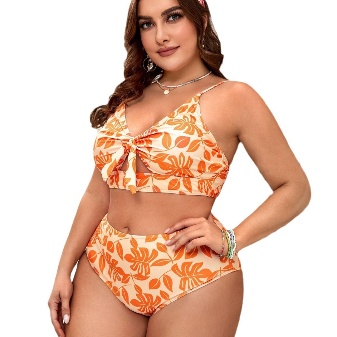 Women High-Waist Bikini Set with Floral Knot Design StylebySassy