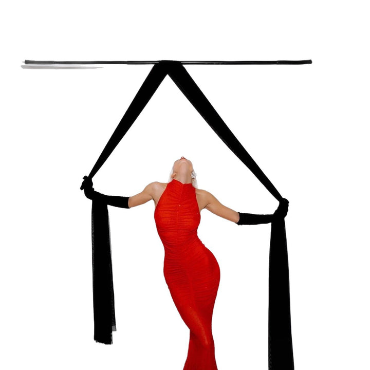 Women's Elegant Long Evening Dress with Gather and Shimmering Accents StylebySassy