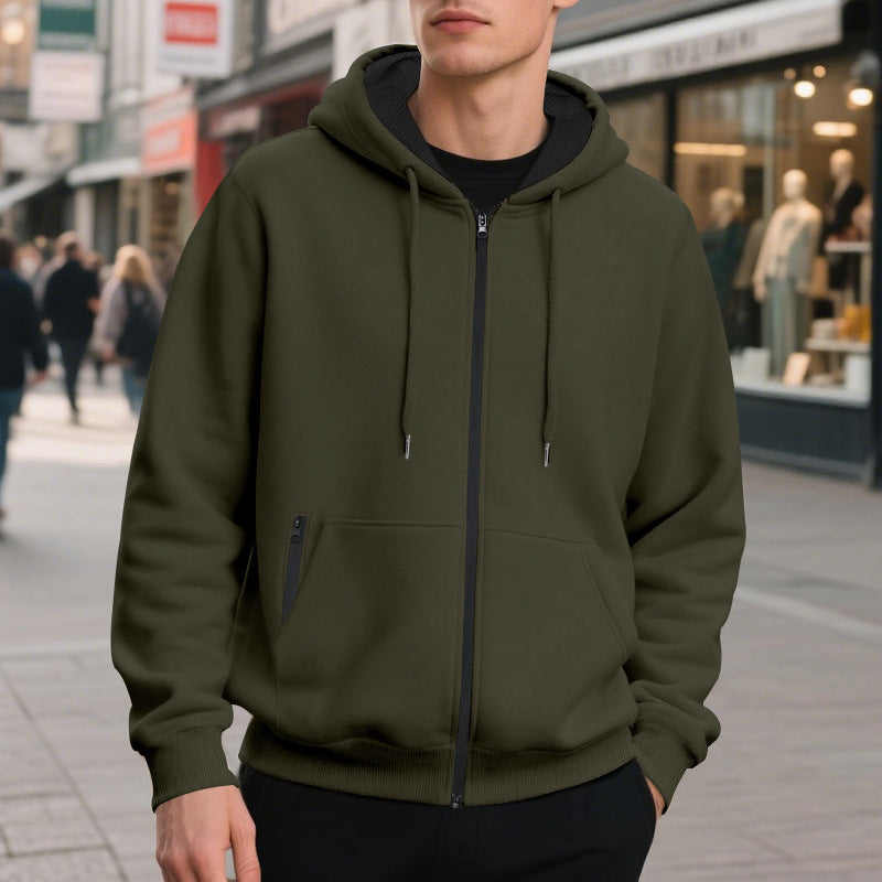 Men's oversized zip-up hoodie with kangaroo pockets and contrasting inner lining StylebySassy