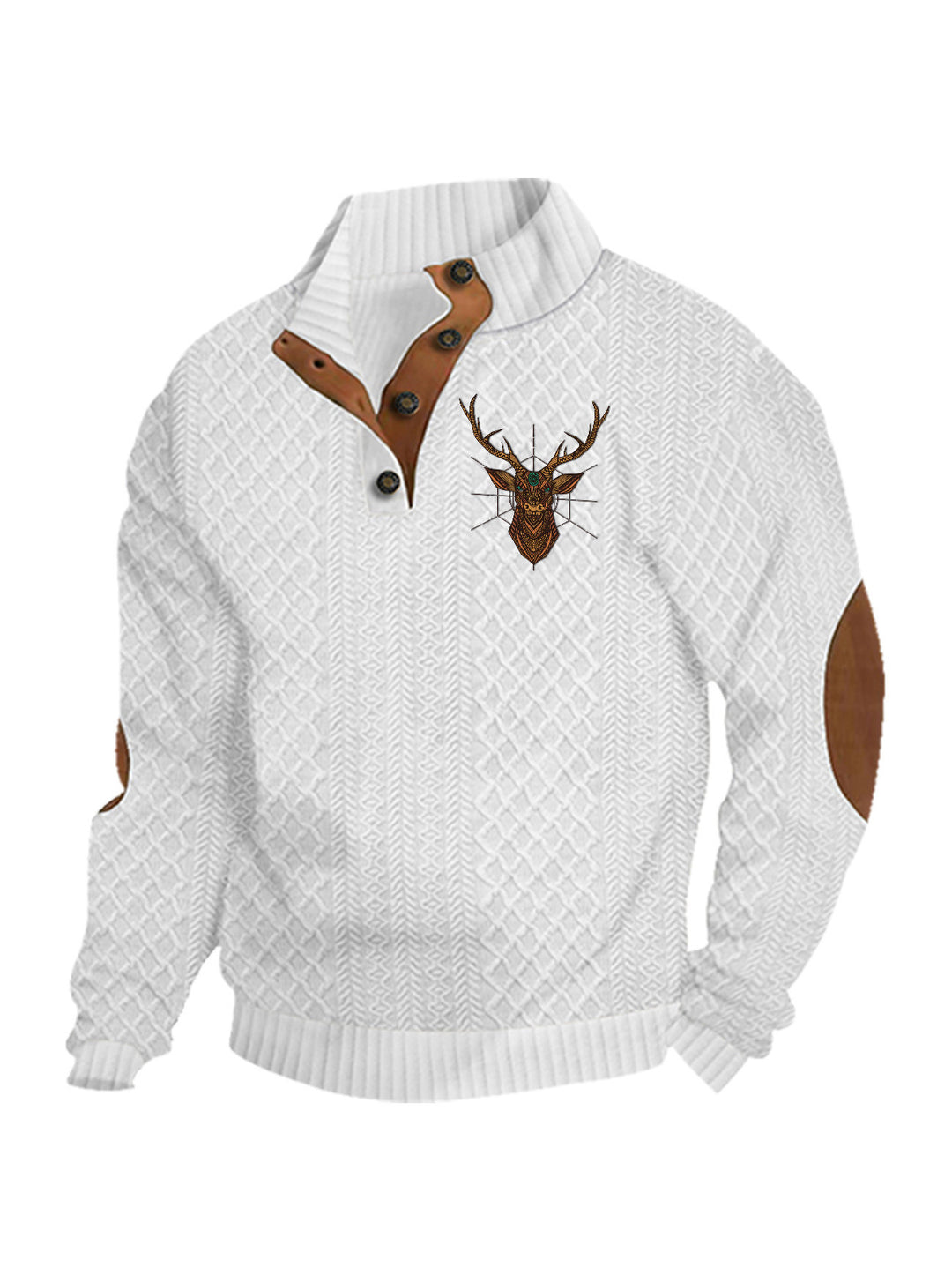 Men's nan Heritage textured pullover with stand-up collar faux leather trim elbow patches and half-button placket StylebySassy
