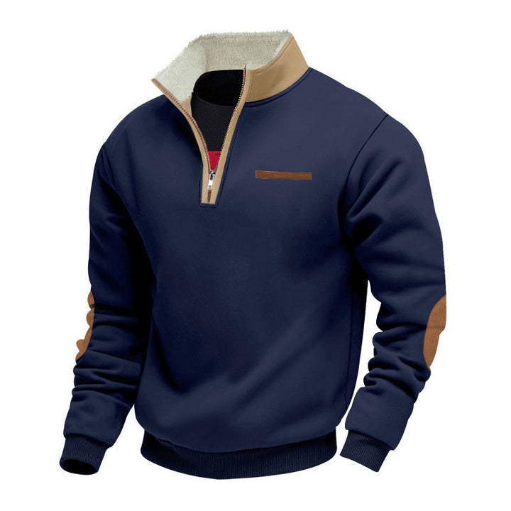 Men's half-zip troyer with teddy fleece collar and leather elbow patches StylebySassy