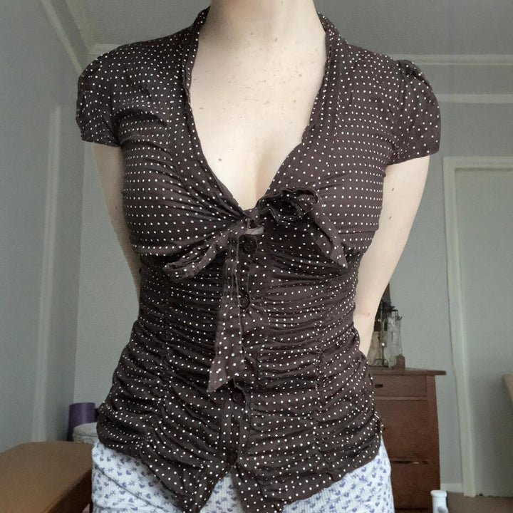 Women's feminine blouse shirt with gathering and bow detail StylebySassy