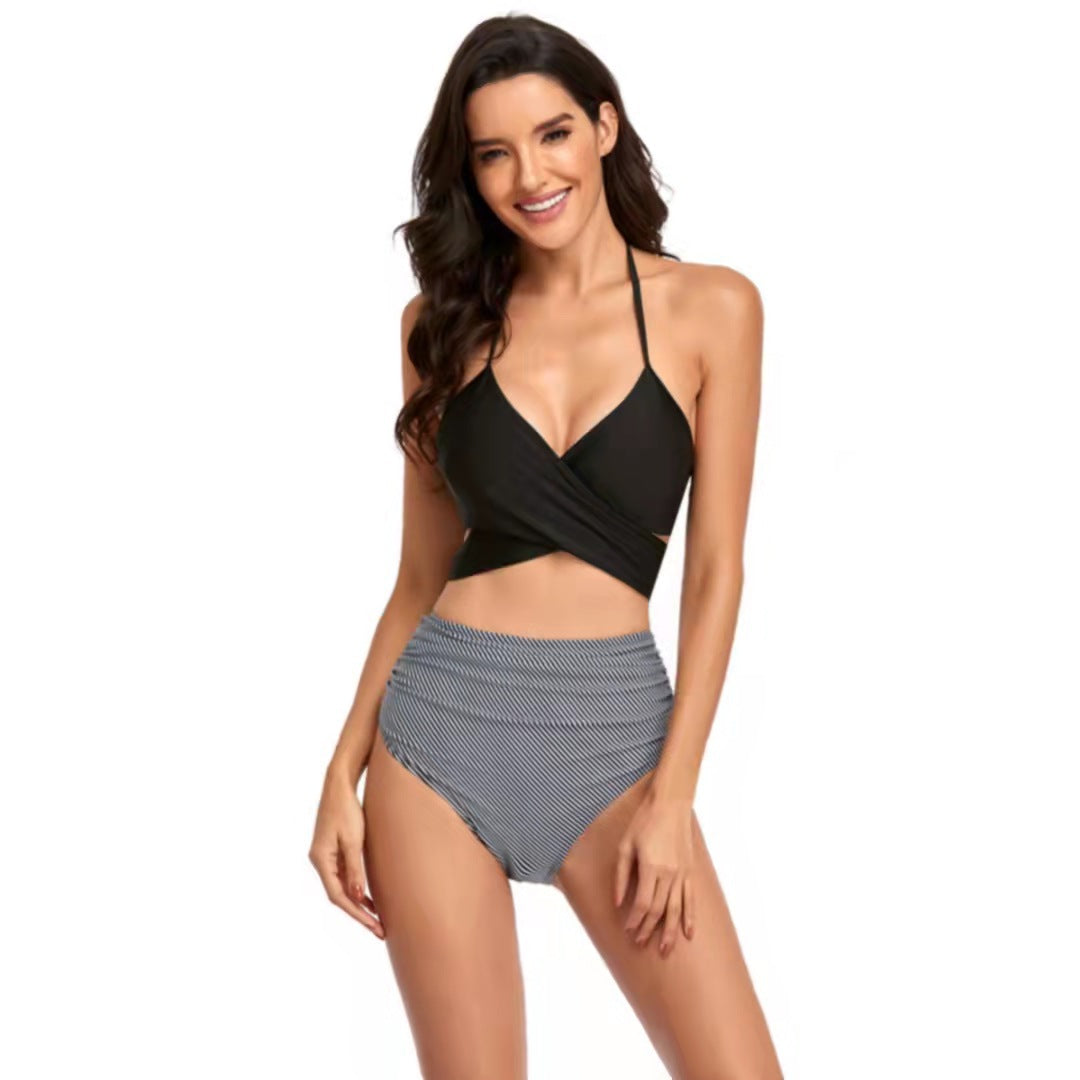 Women's High-Cut Bikini with Wrap Top and Floral Patterns StylebySassy