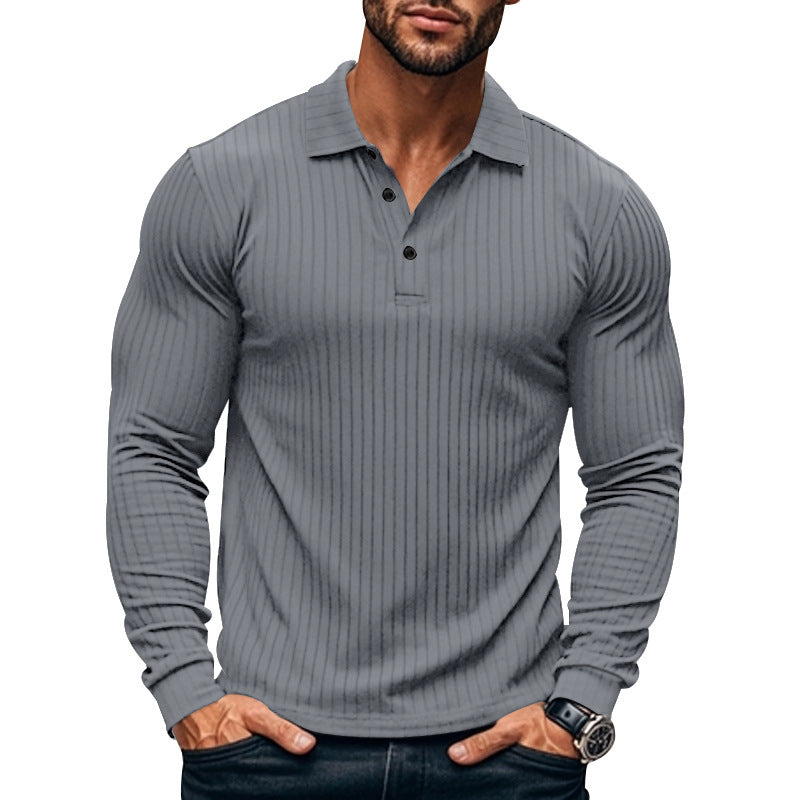 Men's Nano Athletic Long Sleeve Polo Shirt Slim Fit Made of Elastic Rib Knit StylebySassy