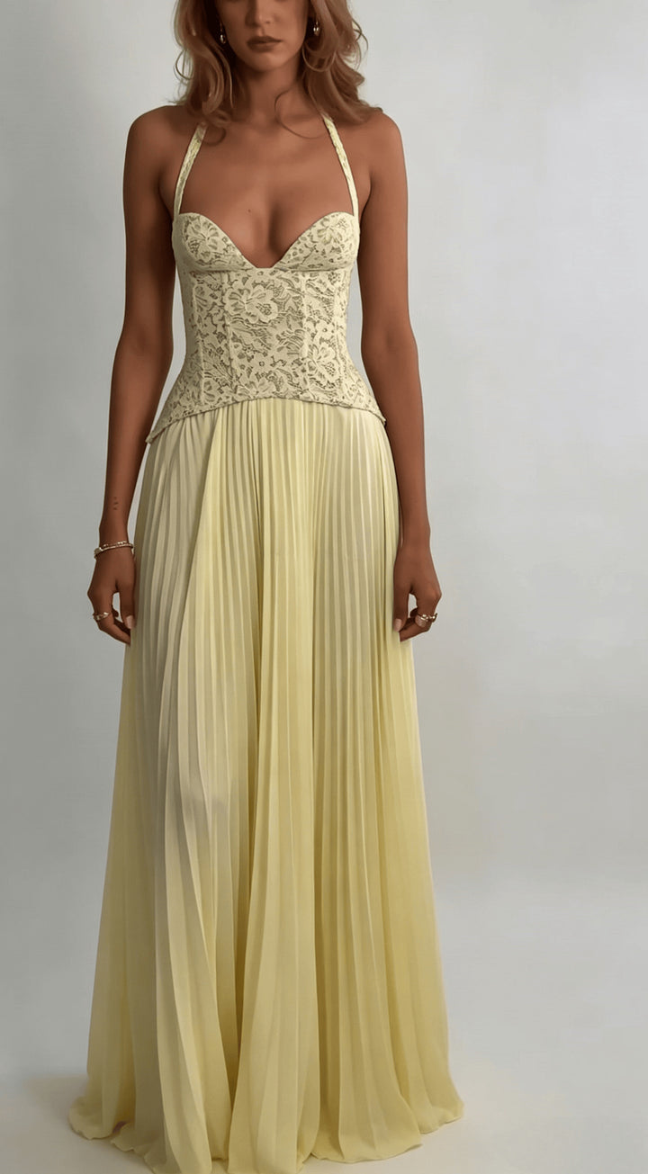 Ladies' elegant evening dress with lace corset and pleated maxi skirt StylebySassy