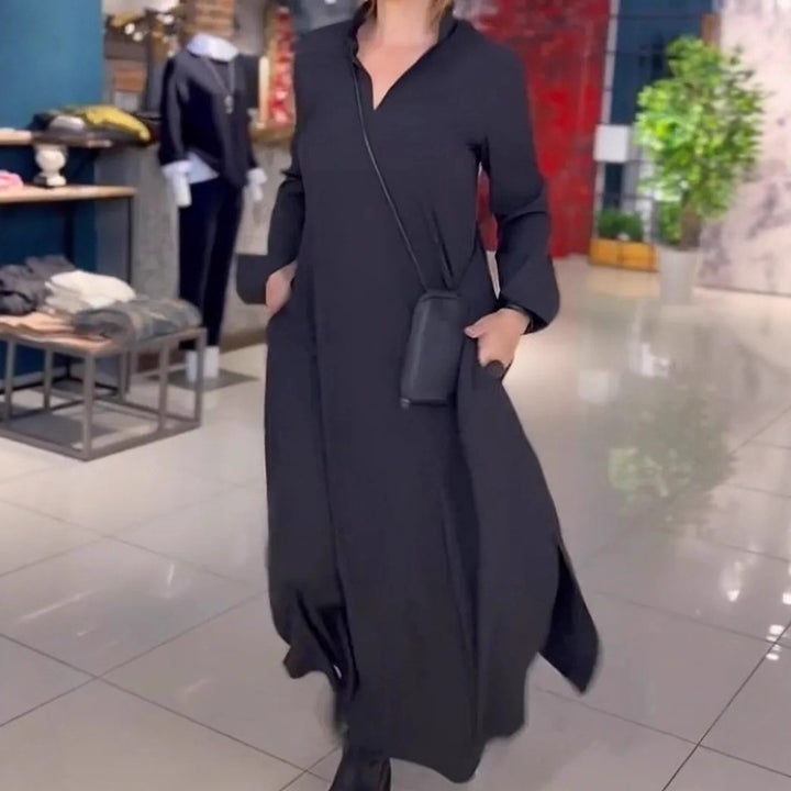 Women's loose maxi dress with side slits and patch pockets StylebySassy