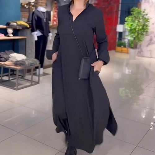 Women's loose maxi dress with side slits and patch pockets StylebySassy