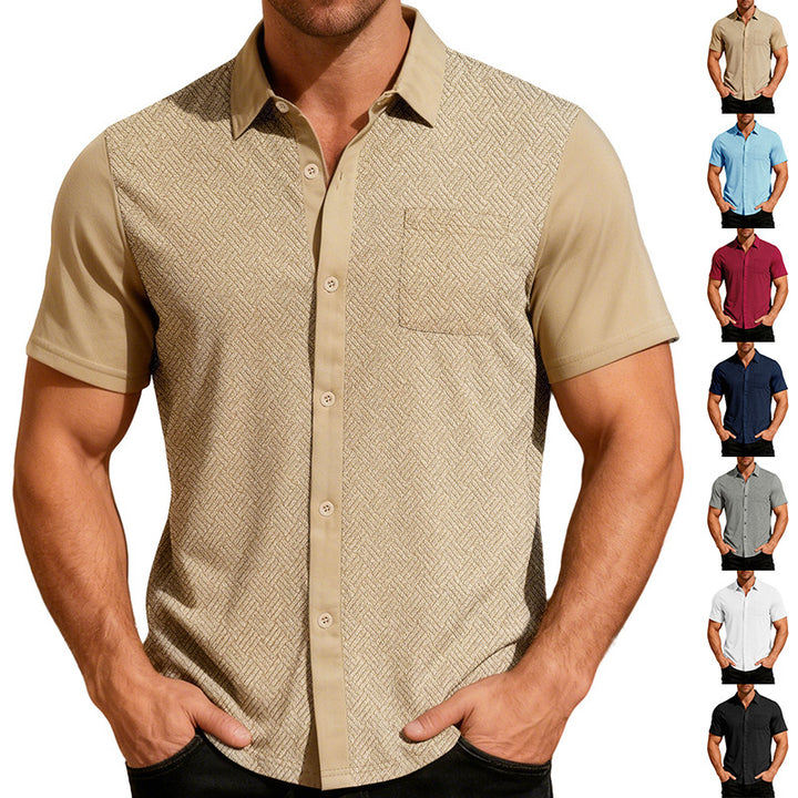 Men's leisure short sleeve shirt with jacquard texture, contrasted button placket and chest pocket StylebySassy