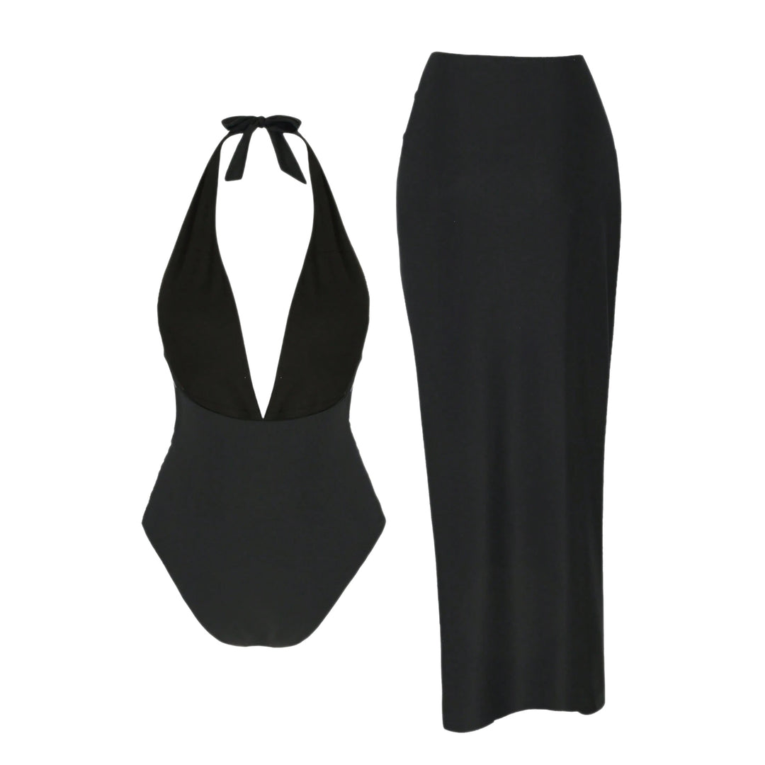 Women's Elegant Maxi Beach Dress with Deep V-Neck and Decorative Star Appliqués StylebySassy