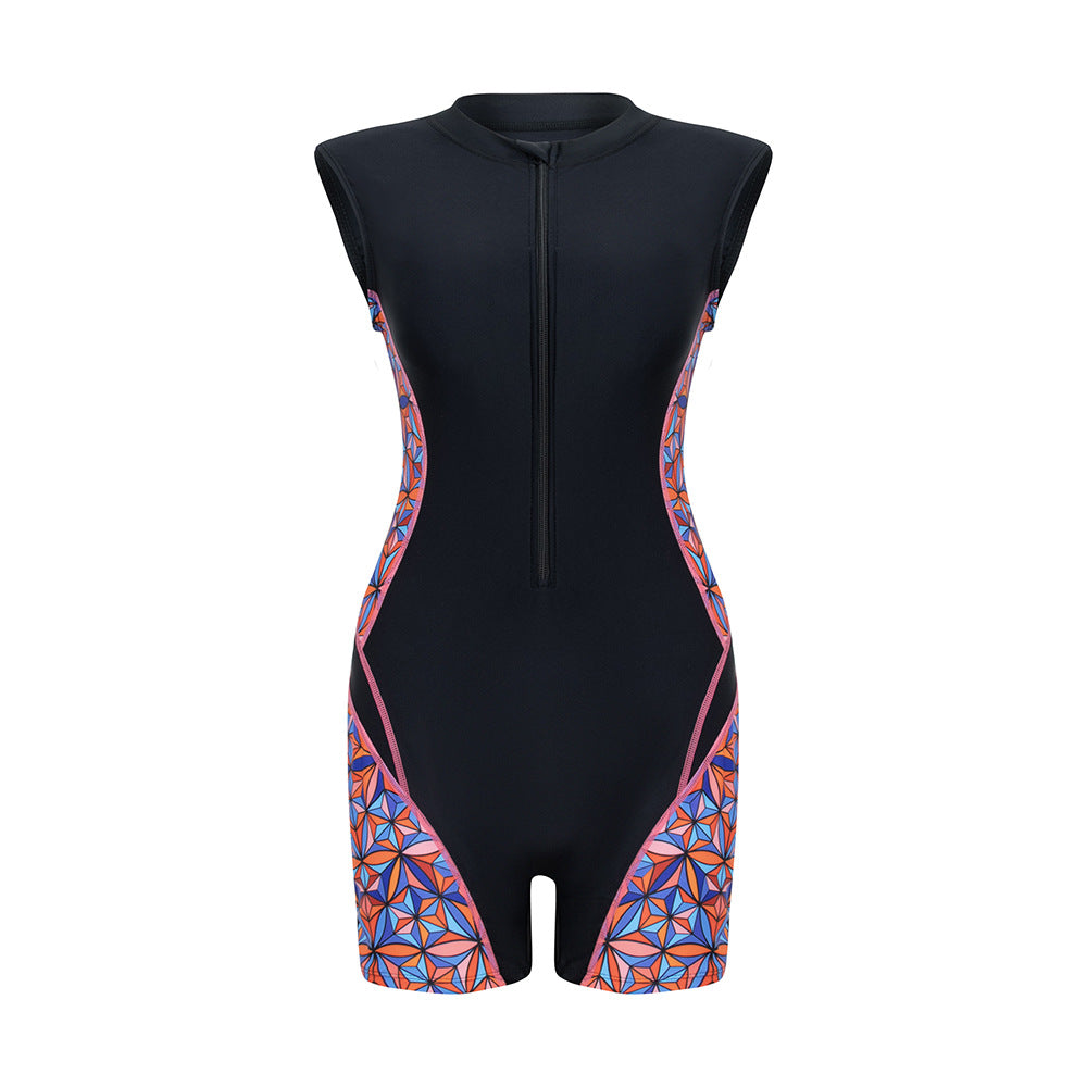 Women's Sporty Long Sleeve Swimsuit with Modern Graphic Accents StylebySassy