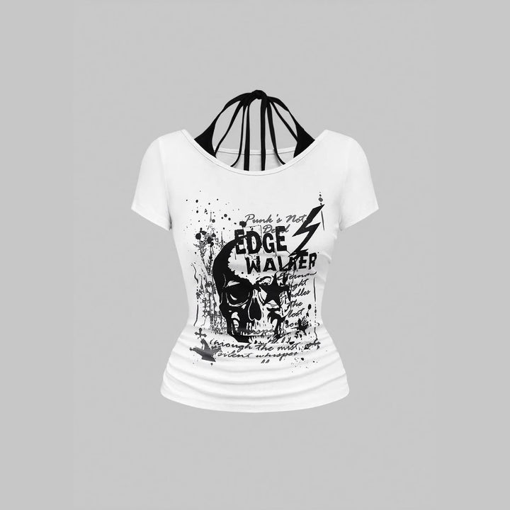 Ladies creative graphic T-shirt with seductive back neckline StylebySassy