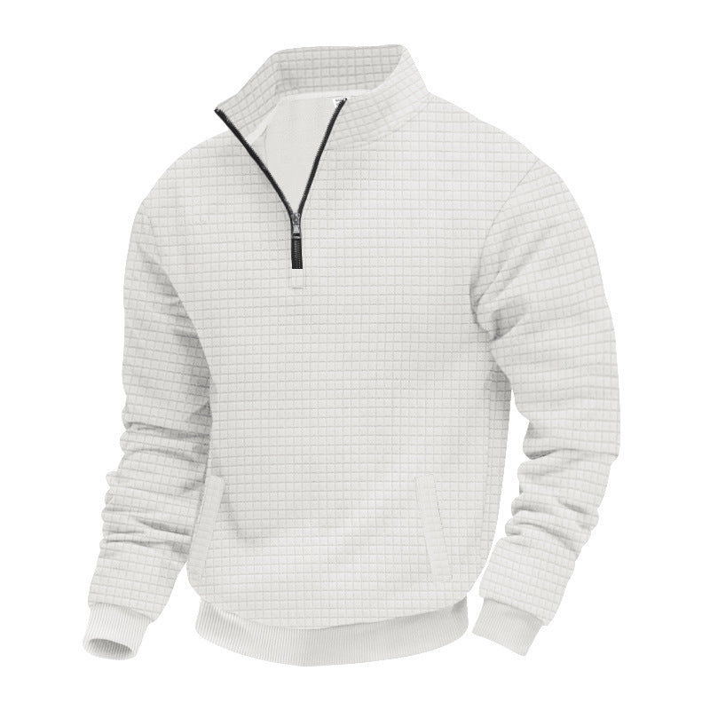 Men's quilted half-zip sweater with square waffle texture and kangaroo pocket StylebySassy