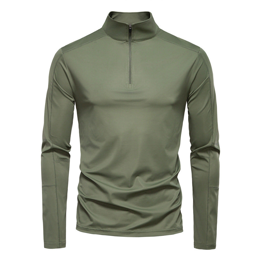 Men's functional long sleeve shirt with stand-up collar and half zipper StylebySassy