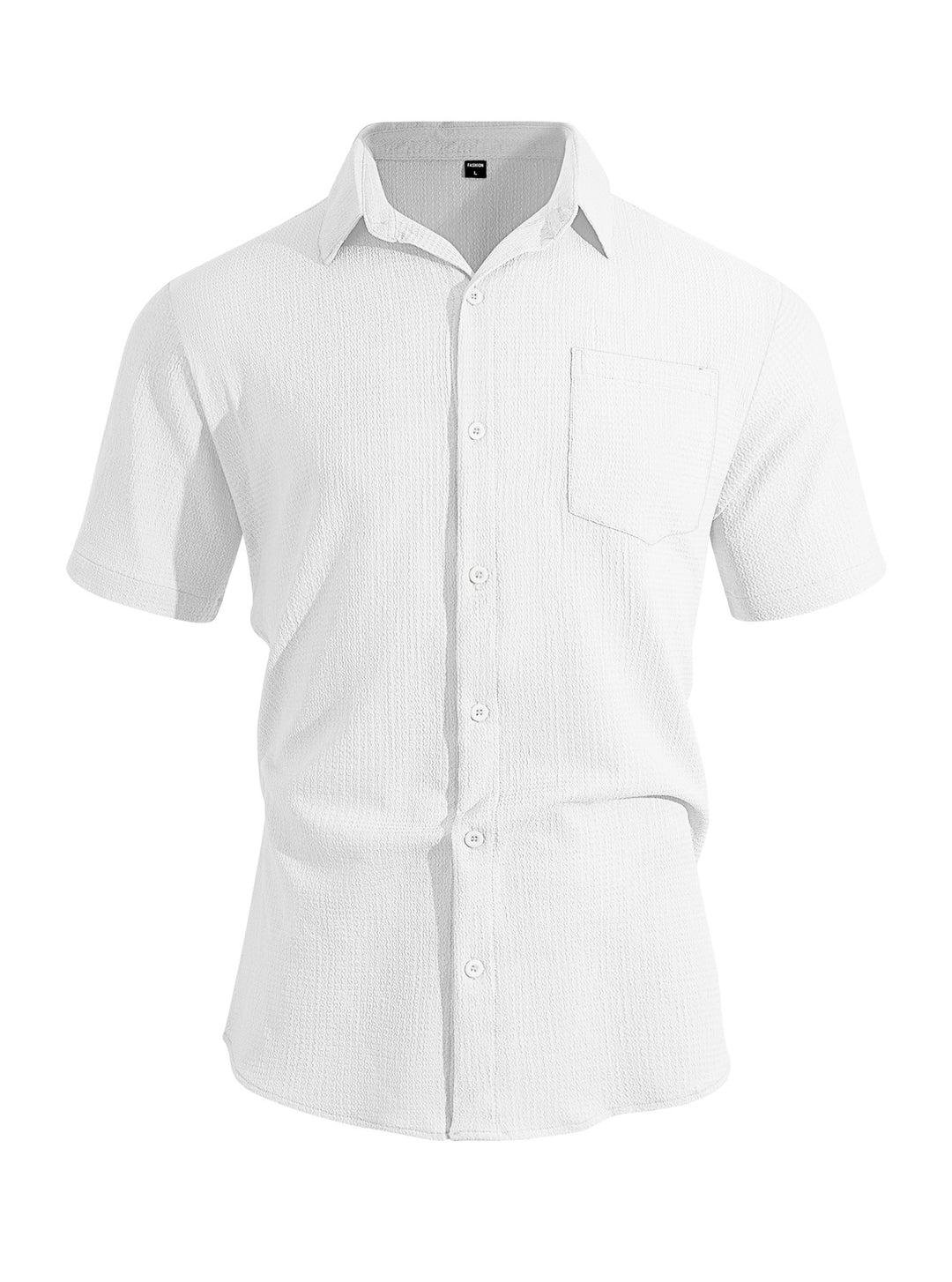 Men's short-sleeve shirt in textured cotton yarn look with Kent collar and applied breast pocket StylebySassy