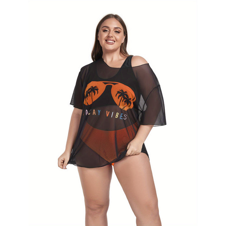 Women's Mesh Beach Dress with Casual Print StylebySassy