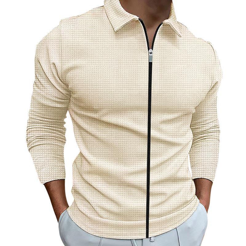 Men's tailored structured shirt jacket with turn-down collar and contrasting center zipper StylebySassy