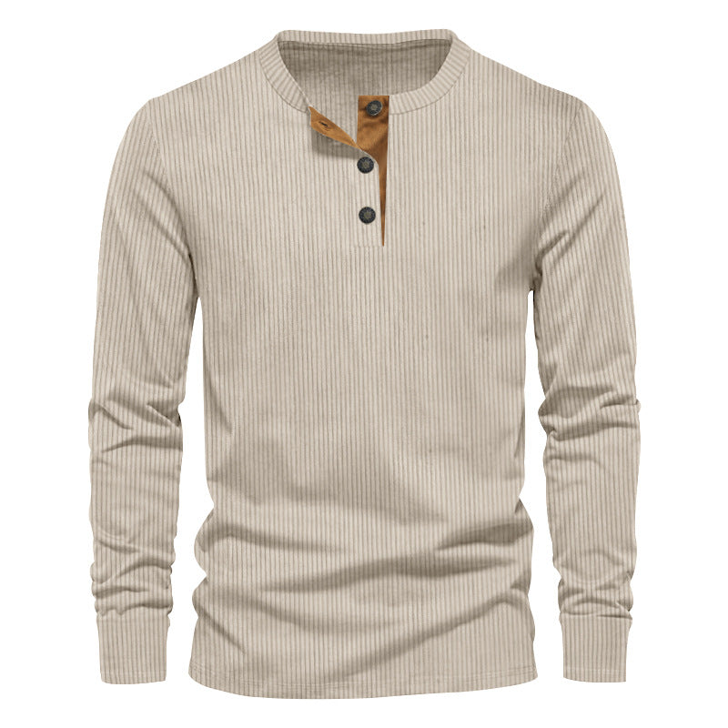 Men's knitted thermal henley with contrast button placket and ribbed cuffs StylebySassy