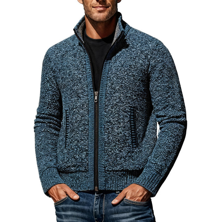 Men's knitted bomber jacket with stand-up collar and two-way zipper StylebySassy
