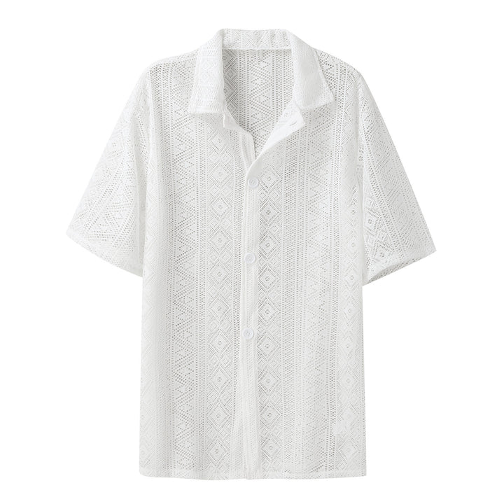 Women's light crocheted blouse with shirt collar and button placket StylebySassy