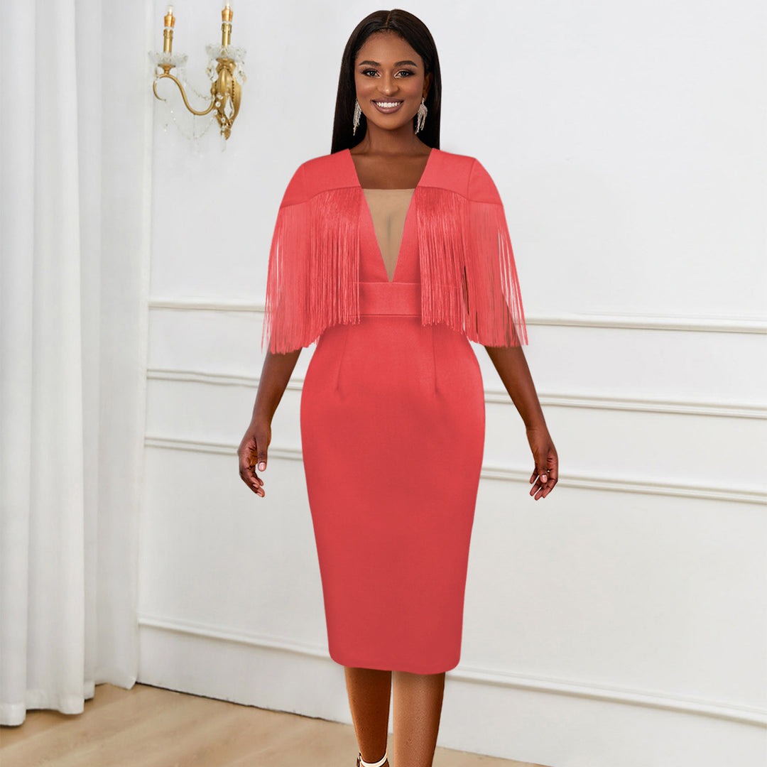 Women's Figure-Hugging Dress with Fringe Detail StylebySassy