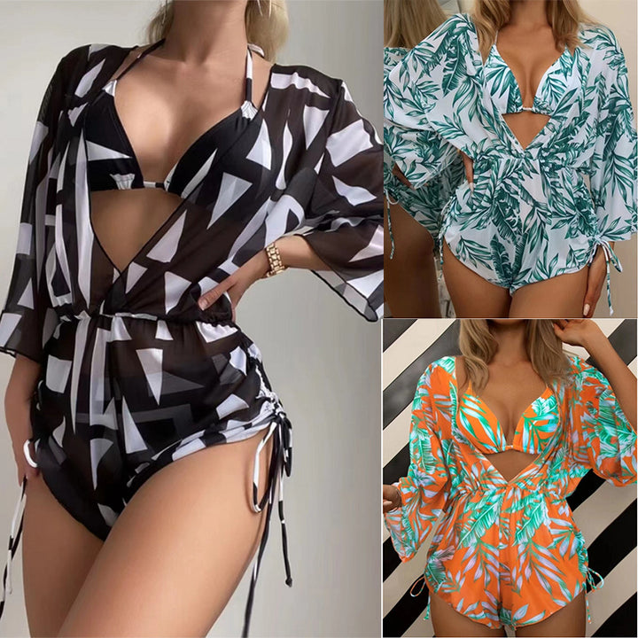 Women's bikini set with transparent cover-up and fashionable geometric pattern StylebySassy