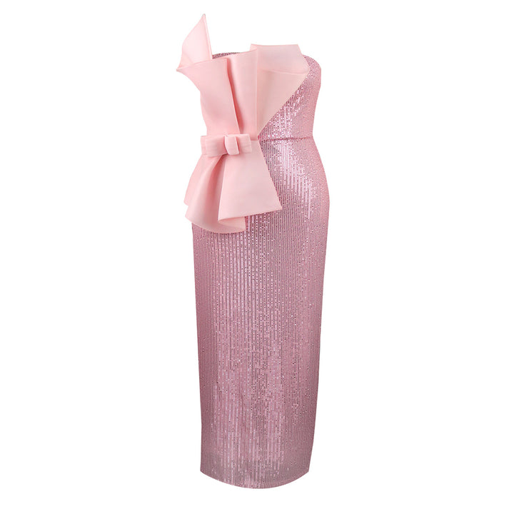 Women's glittering evening dress with asymmetric design and extravagant ruffles StylebySassy