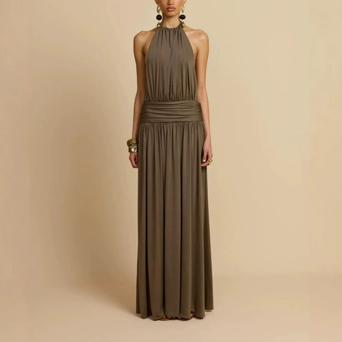 Women Elegant Maxi Dress with High Neck Halter