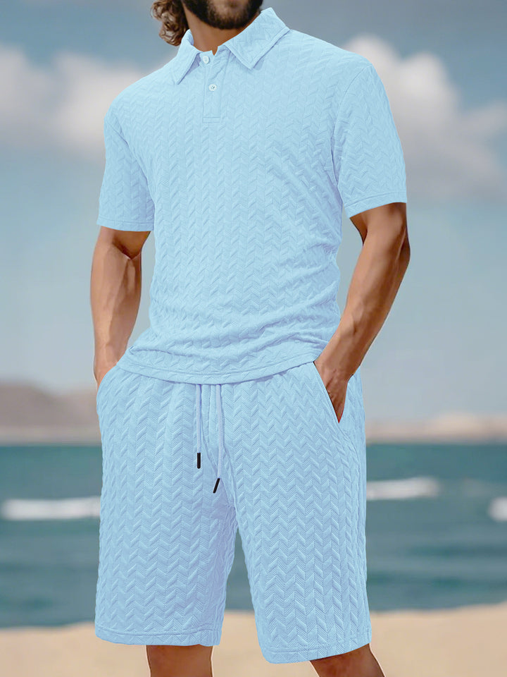 Men's embossed beach ensemble with open short sleeve shirt and cord Bermuda StylebySassy