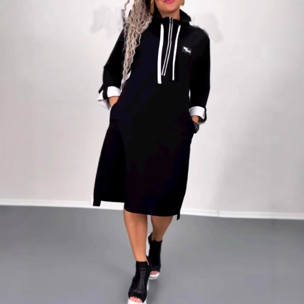 Women’s Nano Hoodie Midi Dress with Hood, Drawstring and Roll-up Cuffs StylebySassy