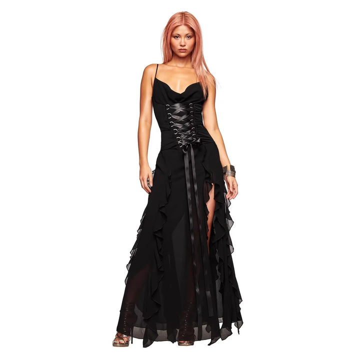 Women's Elegant Wrap Dress with Ruffles and Lacing Details StylebySassy