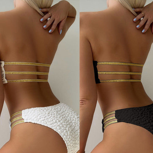 Ladies bandeau bikini with fashionable ripple pattern and elegant embellishments StylebySassy