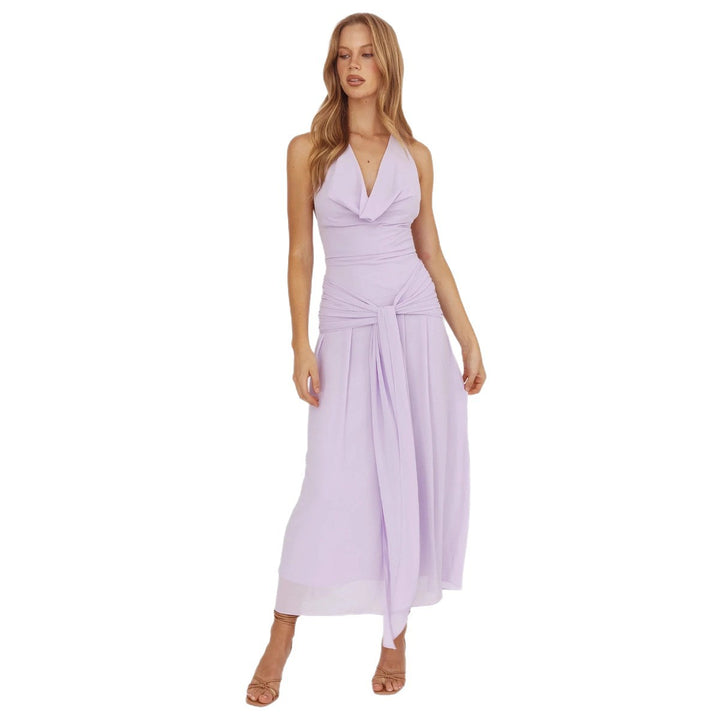 Women Elegant Long Evening Dress with Refined Halter Net StylebySassy